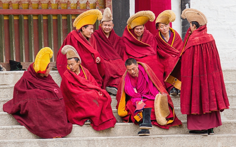 Monks socialising before prayers